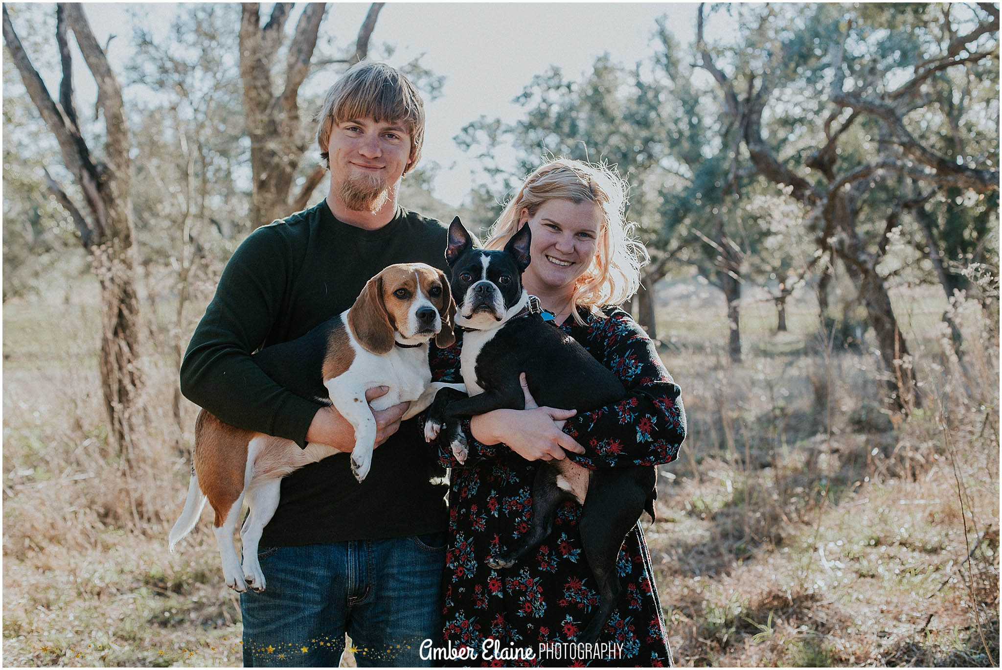 rustic engagement photos with dogs